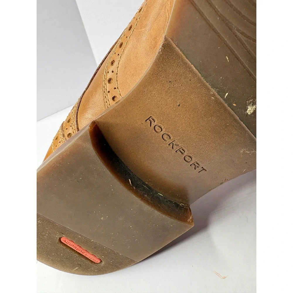 Rockport Mens‎ Tan Leather Wingtip Oxford Brogue Dress Shoes Shock Absorbing